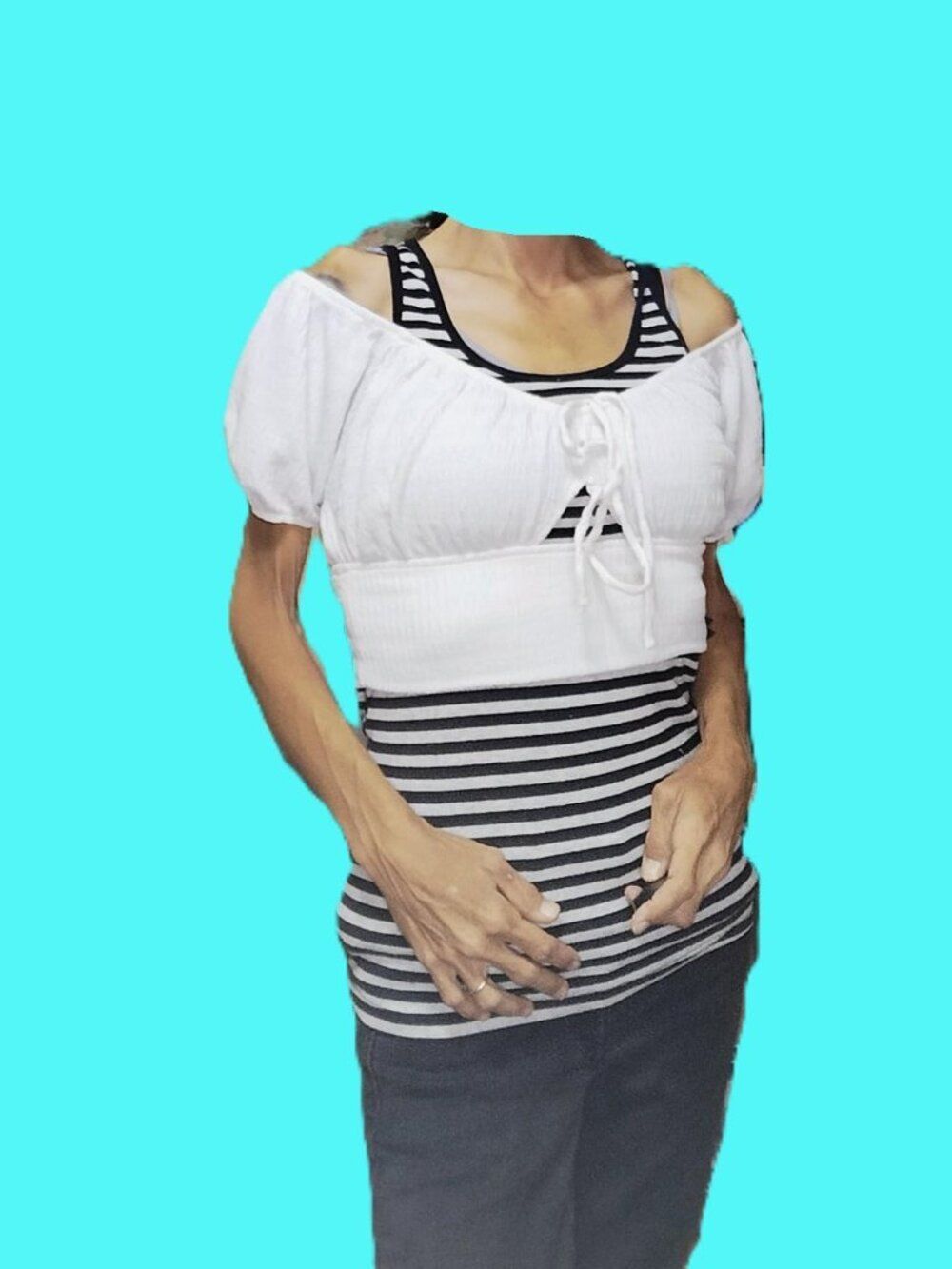 American Eagle White Tie Front Crop Top Size Small | Elastic Band & Keyhole